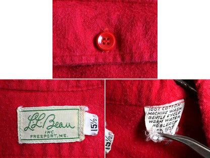 60's 70's 筆記体タグ ■ LLBEAN エルエルビーン コットン シャモア クロス 長袖 シャツ ( 15 1/2 メンズ M 程) 古着 ネルシャツ ネル 赤