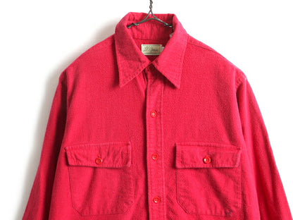 60's 70's 筆記体タグ ■ LLBEAN エルエルビーン コットン シャモア クロス 長袖 シャツ ( 15 1/2 メンズ M 程) 古着 ネルシャツ ネル 赤