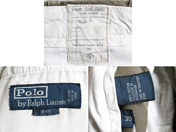 ビンテージ加工 ■ POLO ポロ ラルフローレン コットン チノ ショートパンツ ( メンズ 30 ) 古着 ショーツ US ARMY タイプ ノータック 漢字