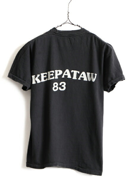 パキ綿 80s 人気 モノトーン ■ 両面 プリント 半袖 Tシャツ ( L メンズ S 程) 古着 80年代 ビンテージ 半袖Tシャツ プリントT コットン 黒