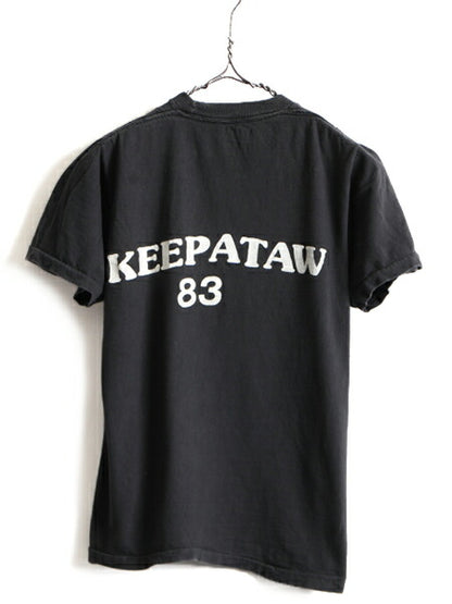 パキ綿 80s 人気 モノトーン ■ 両面 プリント 半袖 Tシャツ ( L メンズ S 程) 古着 80年代 ビンテージ 半袖Tシャツ プリントT コットン 黒