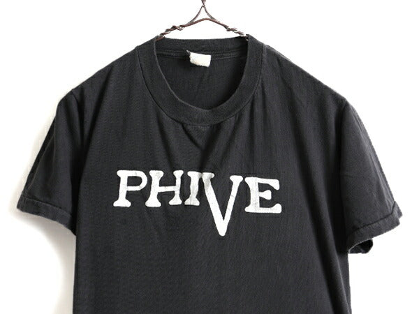 パキ綿 80s 人気 モノトーン ■ 両面 プリント 半袖 Tシャツ ( L メンズ S 程) 古着 80年代 ビンテージ 半袖Tシャツ プリントT コットン 黒
