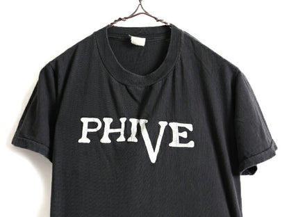 パキ綿 80s 人気 モノトーン ■ 両面 プリント 半袖 Tシャツ ( L メンズ S 程) 古着 80年代 ビンテージ 半袖Tシャツ プリントT コットン 黒