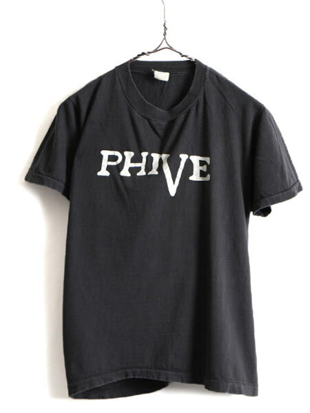 パキ綿 80s 人気 モノトーン ■ 両面 プリント 半袖 Tシャツ ( L メンズ S 程) 古着 80年代 ビンテージ 半袖Tシャツ プリントT コットン 黒