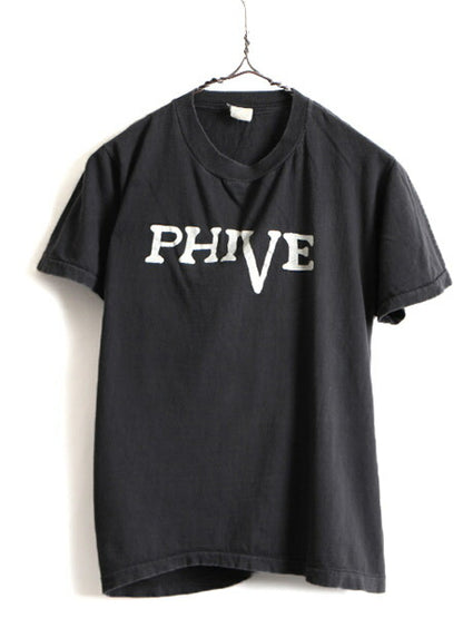 パキ綿 80s 人気 モノトーン ■ 両面 プリント 半袖 Tシャツ ( L メンズ S 程) 古着 80年代 ビンテージ 半袖Tシャツ プリントT コットン 黒