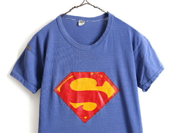 70s USA製 ■ スーパーマン ロゴ プリント 半袖 Tシャツ ( L 小さめ メンズ S レディース M 程) 古着 70年代 ビンテージ ラッセル 黒タグ