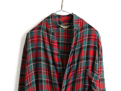 60s ビンテージ ■ CRESCENT ポケット付き チェック レーヨン ガウン メンズ L 古着 ヴィンテージ ローブ コート ロング丈 ルームウェア