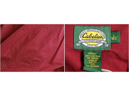 ■ Cabelas カベラス ポケット付き コットン 長袖 シャツ ( メンズ M ) 古着 長袖シャツ エルボーパッチ バーガンディ アウトドア 無地