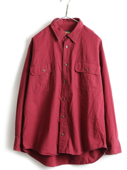 ■ Cabelas カベラス ポケット付き コットン 長袖 シャツ ( メンズ M ) 古着 長袖シャツ エルボーパッチ バーガンディ アウトドア 無地