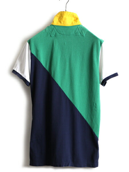 希少サイズ S ■ POLO ポロ ラルフローレン 鹿の子 半袖 ポロシャツ ( メンズ ) 古着 半袖シャツ ラガーシャツ タイプ ラグビー 緑 紺 白
