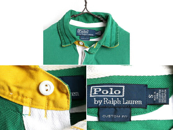 希少サイズ S ■ POLO ポロ ラルフローレン 鹿の子 半袖 ポロシャツ ( メンズ ) 古着 半袖シャツ ラガーシャツ タイプ ラグビー 緑 紺 白