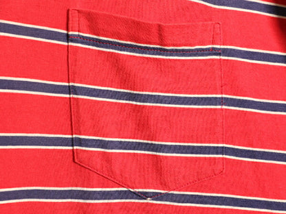 90s ビッグポロ ■ POLO ポロ ラルフローレン ボーダー 半袖 ポロシャツ ( メンズ L ) 古着 90年代 ポケット付き ワンポイント 半袖シャツ