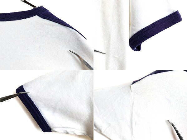 70s ビンテージ ■ カナダ プリント 半袖 リンガー Tシャツ ( メンズ S 程) 古着 70年代 リブ編み 半袖Tシャツ プリントT ストレッチ 白 紺
