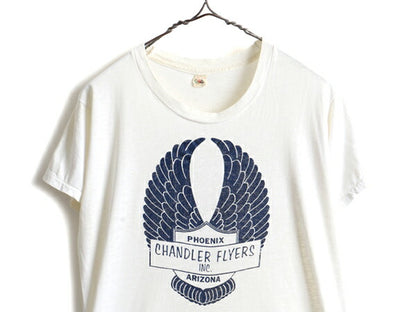 70s USA製 ■ 企業物 ウイング ロゴ プリント 半袖 Tシャツ ( L 小さめ メンズ M 程) 古着 70年代 シングルステッチ ロゴT 当時物 企業 白
