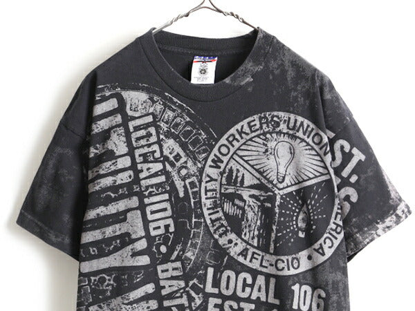 USA製 大きいサイズ XL ■ 企業物 ロゴ 大判 オーバー プリント 半袖 Tシャツ ( メンズ ) 古着 プリントTシャツ 企業 ヘビーウェイト UWUA