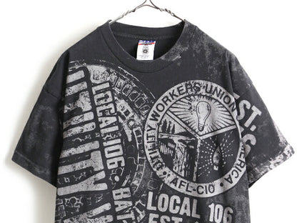 USA製 大きいサイズ XL ■ 企業物 ロゴ 大判 オーバー プリント 半袖 Tシャツ ( メンズ ) 古着 プリントTシャツ 企業 ヘビーウェイト UWUA