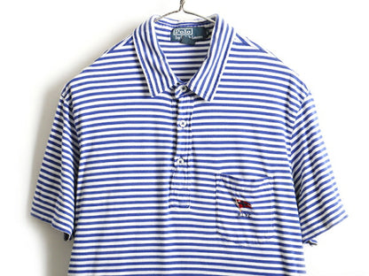 90s オールド ■ POLO ポロ ラルフローレン ポケット付き ボーダー 半袖 ポロシャツ ( メンズ L ) 古着 90年代 半袖シャツ RLYC フラッグ