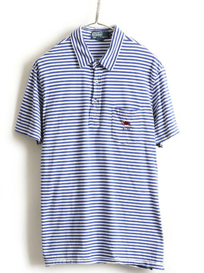 90s オールド ■ POLO ポロ ラルフローレン ポケット付き ボーダー 半袖 ポロシャツ ( メンズ L ) 古着 90年代 半袖シャツ RLYC フラッグ