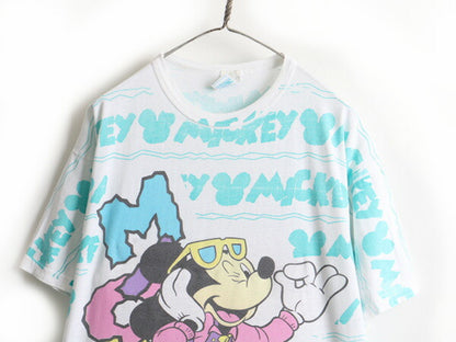 90s USA製 ■ ディズニー オフィシャル ミッキー マウス 総柄 プリント 半袖 Tシャツ ( メンズ レディース XL 程)古着 90年代 キャラクター
