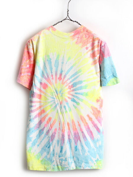 80s ビンテージ ■ 100% コットン タイダイ 染め 半袖 Tシャツ ( メンズ レディース M ) 古着 80年代 総柄 シングルステッチ マルチカラー