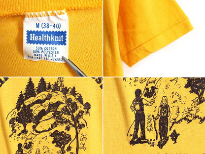 70s 80s USA製 ■ ヘルスニット スーベニア プリント 半袖 Tシャツ ( M 小さめ メンズ レディース S 程) 古着 70年代 80年代 ビンテージ 黄