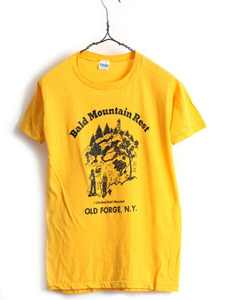 70s 80s USA製 ■ ヘルスニット スーベニア プリント 半袖 Tシャツ ( M 小さめ メンズ レディース S 程) 古着 70年代 80年代 ビンテージ 黄