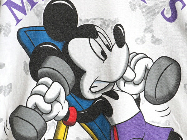90s ■ ディズニー ミッキー マウス 総柄 プリント 半袖 Tシャツ ( メンズ レディース M 程) 90年代 オールド キャラクター 大判プリント