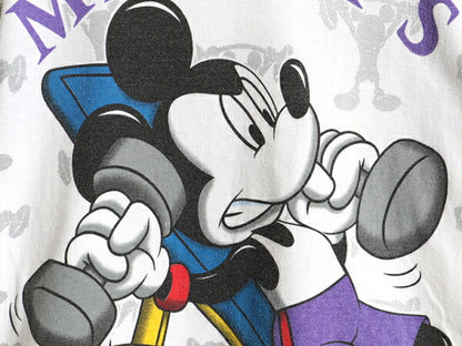 90s ■ ディズニー ミッキー マウス 総柄 プリント 半袖 Tシャツ ( メンズ レディース M 程) 90年代 オールド キャラクター 大判プリント