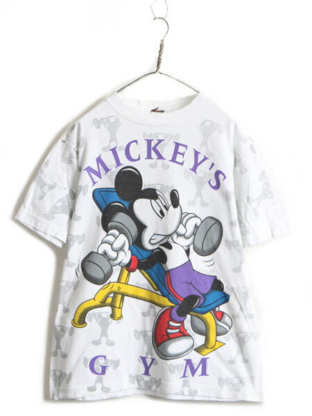 90s ■ ディズニー ミッキー マウス 総柄 プリント 半袖 Tシャツ ( メンズ レディース M 程) 90年代 オールド キャラクター 大判プリント