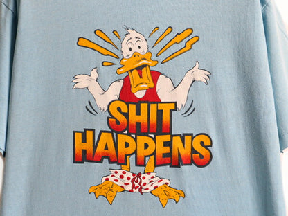 80s USA製 ■ キャラクター メッセージ プリント 半袖 Tシャツ ( XL メンズ レディース L 程) 古着 80年代 ビンテージ プリントT シャツ 青