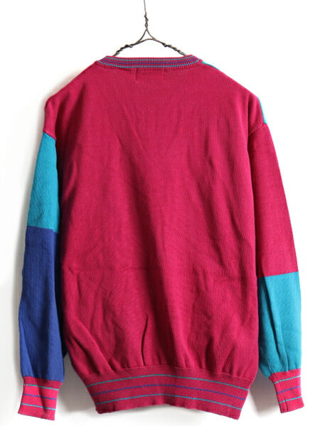 90s ■ COTTON TRADERS クレイジー パターン 長袖 コットン ニット セーター ( メンズ L )古着 90年代 オールド プルオーバー マルチカラー