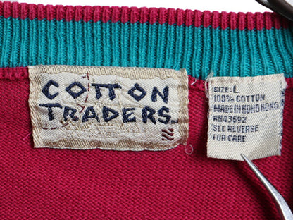 90s ■ COTTON TRADERS クレイジー パターン 長袖 コットン ニット セーター ( メンズ L )古着 90年代 オールド プルオーバー マルチカラー