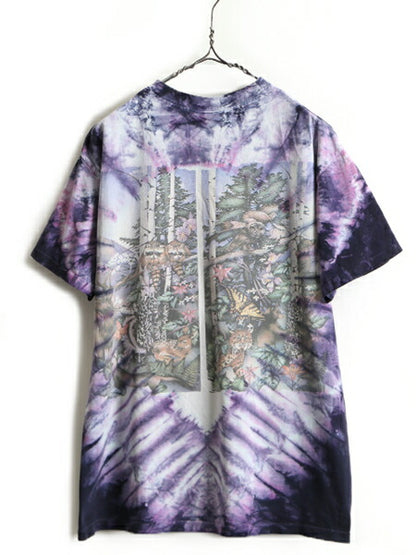 90s USA製 大きいサイズ XL ■ 両面 アニマル プリント タイダイ 半袖 Tシャツ ( メンズ ) 古着 90年代 オールド アート プリントTシャツ