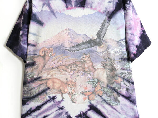 90s USA製 大きいサイズ XL ■ 両面 アニマル プリント タイダイ 半袖 Tシャツ ( メンズ ) 古着 90年代 オールド アート プリントTシャツ