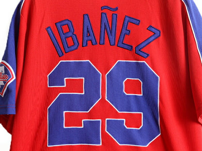 MLB オフィシャル ■ フィラデルフィア フィリーズ 半袖 ベースボール シャツ ( メンズ S 程) 古着 ゲームシャツ ユニフォーム 半袖シャツ