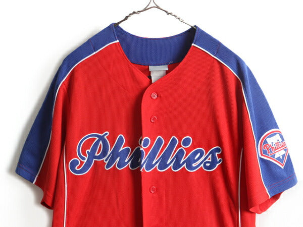 MLB オフィシャル ■ フィラデルフィア フィリーズ 半袖 ベースボール シャツ ( メンズ S 程) 古着 ゲームシャツ ユニフォーム 半袖シャツ