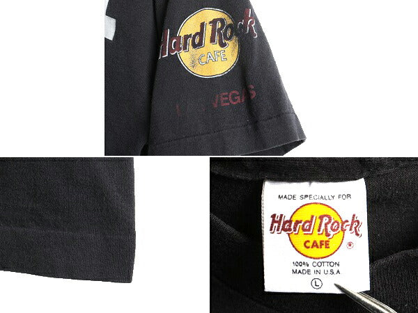 90s USA製 ■ ハードロックカフェ ビッグロゴ プリント 半袖 Tシャツ ( メンズ レディース L ) 古着 90年代 Hard Rock Cafe 企業 LAS VEGAS