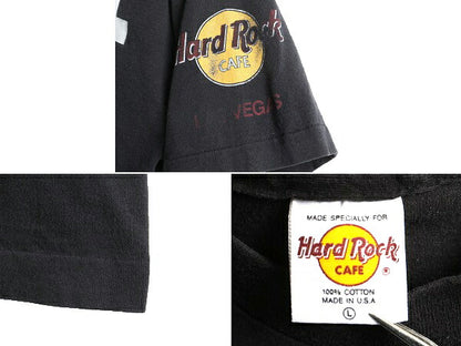 90s USA製 ■ ハードロックカフェ ビッグロゴ プリント 半袖 Tシャツ ( メンズ レディース L ) 古着 90年代 Hard Rock Cafe 企業 LAS VEGAS