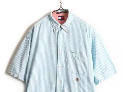 90s ■ トミーヒルフィガー オックスフォード ストライプ 半袖 ボタンダウン シャツ ( メンズ L ) 古着 オールド TOMMY HILFIGER 2トーン