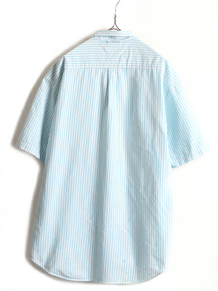 90s ■ トミーヒルフィガー オックスフォード ストライプ 半袖 ボタンダウン シャツ ( メンズ L ) 古着 オールド TOMMY HILFIGER 2トーン