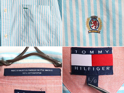 90s ■ トミーヒルフィガー オックスフォード ストライプ 半袖 ボタンダウン シャツ ( メンズ L ) 古着 オールド TOMMY HILFIGER 2トーン