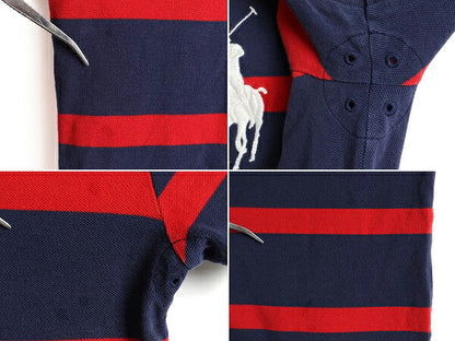 ビッグポニー 希少サイズ S ■ POLO ポロ ラルフローレン ボーダー 鹿の子 半袖 ポロシャツ ( メンズ ) 古着 ラガーシャツ タイプ 2トーン