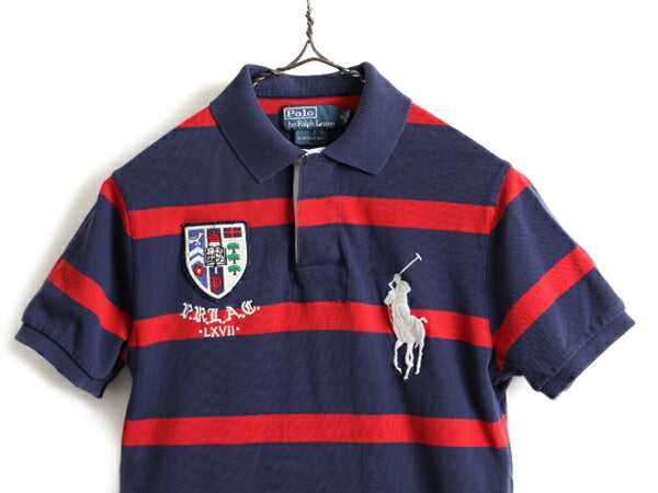 ビッグポニー 希少サイズ S ■ POLO ポロ ラルフローレン ボーダー 鹿の子 半袖 ポロシャツ ( メンズ ) 古着 ラガーシャツ タイプ 2トーン