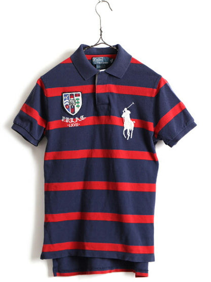 ビッグポニー 希少サイズ S ■ POLO ポロ ラルフローレン ボーダー 鹿の子 半袖 ポロシャツ ( メンズ ) 古着 ラガーシャツ タイプ 2トーン
