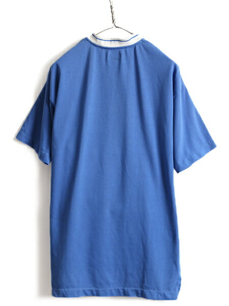 90s ■ リーボック 万国旗 ロゴ プリント ヘンリーネック 半袖 Tシャツ ( メンズ L ) 古着 90年代 オールド Reebok プリントT 2トーン 切替