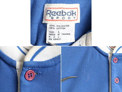 90s ■ リーボック 万国旗 ロゴ プリント ヘンリーネック 半袖 Tシャツ ( メンズ L ) 古着 90年代 オールド Reebok プリントT 2トーン 切替