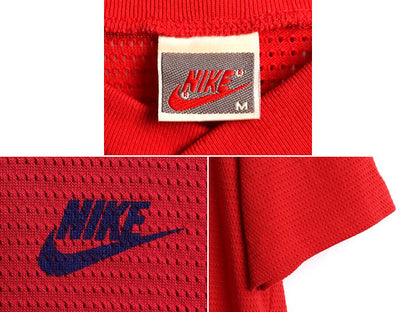 90s 初期 銀タグ ■ NIKE スウォッシュ プリント メッシュ 半袖 Tシャツ ( メンズ M ) 古着 ナイキ 90年代 オールド ロゴT ワンポイント 赤