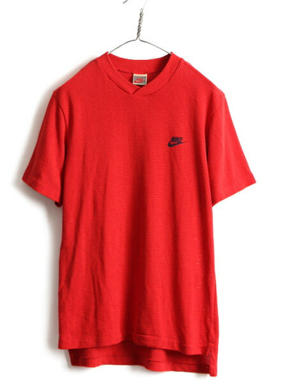 90s 初期 銀タグ ■ NIKE スウォッシュ プリント メッシュ 半袖 Tシャツ ( メンズ M ) 古着 ナイキ 90年代 オールド ロゴT ワンポイント 赤