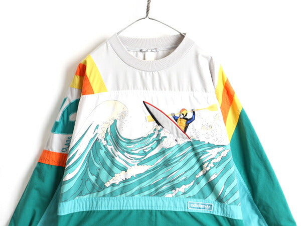 80s ■ アディダス Devil's Toenail カヤック 刺繍 コットン プルオーバー ジャケット ( メンズ XL 程) 古着 80年代 ADIDAS トレフォイル