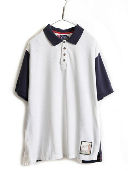 90s ■ チャップス ラルフローレン 半袖 ポロシャツ ( メンズ L )古着 POLO ポロ 90年代 オールド CHAPS 半袖シャツ ロゴ刺繍 トリコカラー